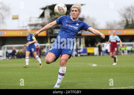 Kingston ON THAMES, LONDRA - FEBBRAIO 2ND Millie Bright of Chelsea Women durante la partita della Barclays fa Women's Super League tra Chelsea e West Ham United al Kingsmeadow, Kingston on Thames Domenica 2nd Febbraio 2020. (Credit: Jacques Feeney | MI News) La Fotografia può essere utilizzata solo per scopi editoriali di giornali e/o riviste, licenza richiesta per uso commerciale Credit: Mi News & Sport /Alamy Live News Foto Stock