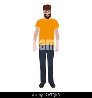 Uomo con barba e occhiali isolati su sfondo bianco ritratto. Disegno di cartone animato piatto, illustrazione vettoriale Illustrazione Vettoriale