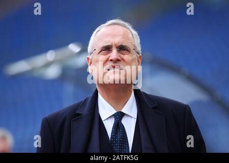 Il presidente laziale Claudio Lotito prima del campionato italiano Serie A partita di calcio tra SS Lazio e Spal 2013 lo scorso 02 febbraio 2020 allo Stadio Olimpico di Roma - Foto Federico Proietti/ESPA-Images Foto Stock