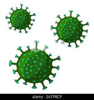 Immagine di coronavirus isolata su sfondo bianco. Immagine piatta del cartone animato vettoriale. Illustrazione Vettoriale