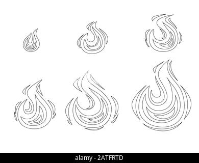 Set di stili di contorno dell'illustrazione del vettore di fiamma isolato su sfondo bianco Illustrazione Vettoriale