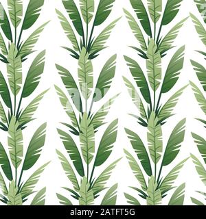 Disegno senza cuciture di foglie tropicali giungla exotical vettore foglia elemento floreale illustrazione vettoriale su sfondo bianco Illustrazione Vettoriale