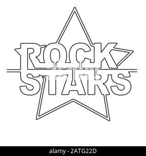 Il design delle stelle rock in un unico stile di linea continua. Illustrazione Vettoriale