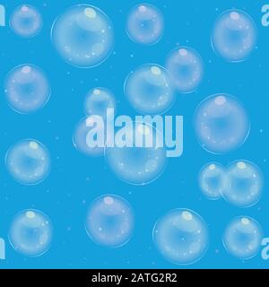 Sapone di cartone animato o bolle di sottomarino. Sfondo astratto blu con bolle trasparenti. Illustrazione del vettore Illustrazione Vettoriale