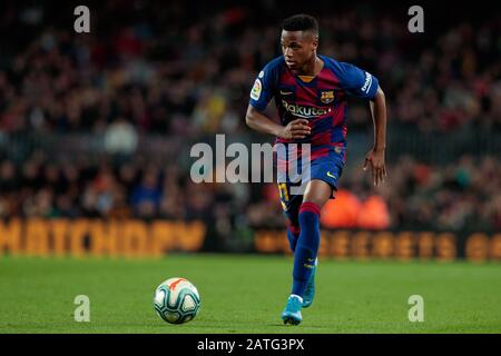 Barcellona, Spagna. 02nd Feb, 2020. Barcellona, SPAGNA - 02 FEBBRAIO: Anu Fati del FC Barcellona durante la partita Liga tra FC Barcelona e Levante UD al Camp Nou il 02 febbraio 2020 a Barcellona, Spagna. Credit: Dax Images/Alamy Live News Foto Stock