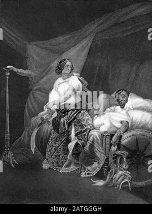 Incisione di Judith circa per decapare il suo nemico Holofernes. Da un'edizione di Josephus, stampato nella 1800s. Foto Stock