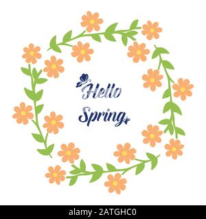 Il motivo senza cuciture del design a cornice floreale arancione e a foglia, per un design a poster a molla hello. Vettore Illustrazione Vettoriale