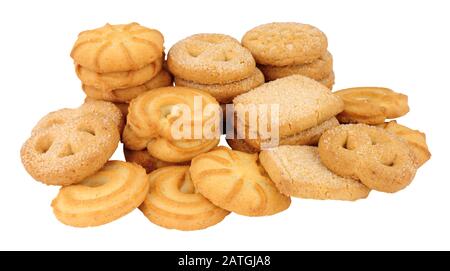 Assortimento di biscotti danesi al burro isolati su fondo bianco Foto stock  - Alamy