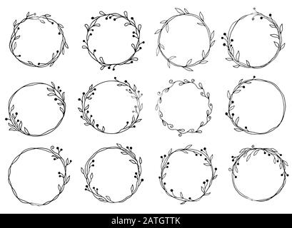 Disegnata a mano insieme di cicle cornice floreale. Border per banner, Wedding, biglietto di auguri design. Stile di disegno illustrazione vettoriale. Copia spazio per il testo. Disegno a inchiostro. Illustrazione Vettoriale