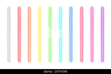 Candelette al neon. Raggi laser fluorescenti. Fasci di luce. Illustrazione Vettoriale