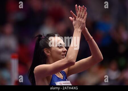 Trinec, Repubblica Ceca. 02nd Feb, 2020. L'atleta ucraino Yrina Igorevna Geraschenko compete durante l'incontro sportivo al coperto del Beskydy's Bar in High Jump, il 2 febbraio 2019, a Trinec, Repubblica Ceca. Credito: Ctk/Alamy Live News Foto Stock