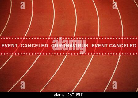 avviso evento nastro annullato coronavirus in background atletica corsa pista rossa Foto Stock