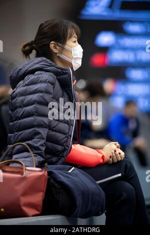 L'atleta si protegge con un proteggi bocca per paura del coronavirus Foto Stock