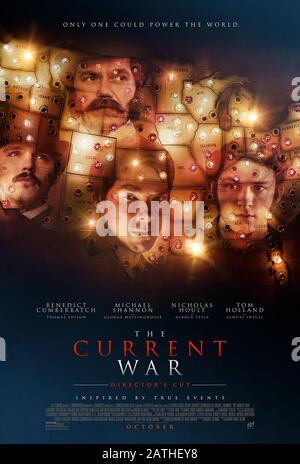 L'Attuale guerra (2017) diretta da Alfonso Gomez-Rejon e con la partecipazione di Benedetto Cumberbatch, Tom Holland, Nicholas Hcult e Michael Shannon. Ispirato dalle tecnologie rivali della corrente elettrica CC Thomas Edison e della corrente CA di George Westinghouse e che dovrebbe essere usato per elettrificare l'America. Foto Stock