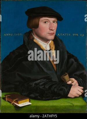 Hans Holbein la scuola più Giovane tedesca Ritratto di un membro della famiglia Wedigh : Hermann von Wedigh III 1532 olio e oro su quercia (42,2 x 32,4 cm) New York, Metropolitan Museum of Art questa sitter, il cui anello mostra le braccia del Wedighs di Colonia, è probabilmente Hermann von Wedigh III, Metropolitan Museum of Art, New York City. Foto Stock