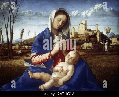 Giovanni Bellini scuola italiana Madonna del prato Circa 1500-1505 olio su pannello sintetico, trasferito dal legno (66,5 x 85,1 cm) Londra, National Gallery Foto Stock