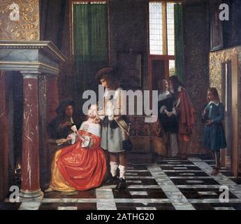 Peter de Hooch Scuola fiamminga I Giocatori di carte 1663-1665 olio su legno (67 x 77 cm) Parigi, musee du Louvre Foto Stock