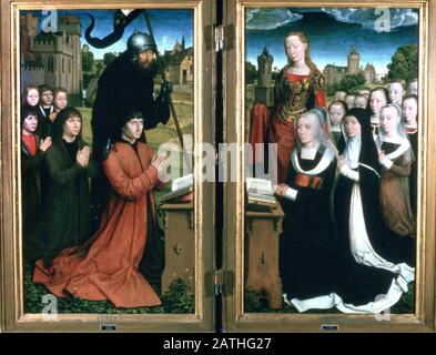 Trittico della famiglia Moreel', 1484. Situato nella collezione presso, Museo Groeninge, Bruges. Foto Stock