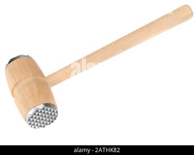Martello in legno per cucina isolato su sfondo bianco. Foto Stock