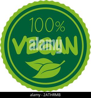 Immagine vettoriale etichetta o badge VEGANO verde al 100% Illustrazione Vettoriale