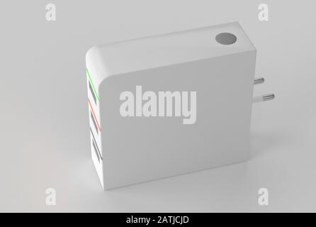 Da adattatore elettrico a porta USB su sfondo bianco, rendering 3d Foto Stock