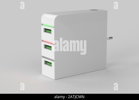 Da adattatore elettrico a porta USB su sfondo bianco, rendering 3d Foto Stock