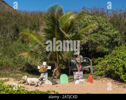 Waikiki, HI - 23 Gennaio 2020: Il Memorial attraversa Sandy Beach a Oahu per annegare il body surfer Foto Stock