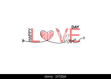 Felice il giorno di San Valentino scritte isolati su sfondo bianco illustrazione vettoriale. Lettere disegnati a mano composizione per dono, cartolina, stampa banner web Illustrazione Vettoriale