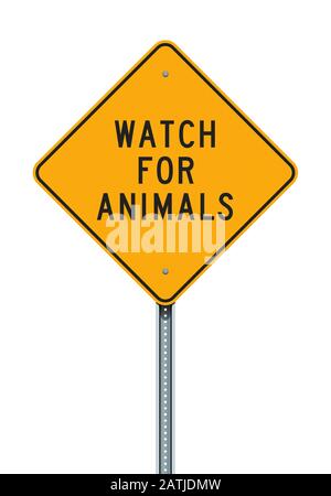 Illustrazione vettoriale del cartello stradale giallo Watch for Animals Illustrazione Vettoriale