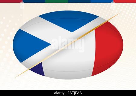 Scozia contro Francia, concetto per il torneo di rugby. Vector flags palla di Rugby stilizzata. Illustrazione Vettoriale