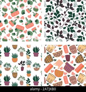 fascio di succulenti, cactus e piante di casa disegnato a mano vettore senza cuciture. home giardino cartone animato fiori. disegno tessuto. Illustrazione Vettoriale