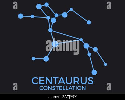 Costellazione del Centauro. Stelle nel cielo notturno. Gruppo di stelle e galassie. Costellazione di blu su sfondo nero. Illustrazione del vettore Illustrazione Vettoriale