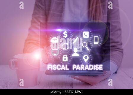 Testo Di Scrittura Fiscale Paradiso. Foto concettuale tassa sullo sviluppo tassi di tassazione per gli investitori stranieri Foto Stock