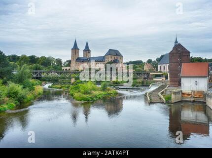Rochlitz Germania con castello medievale Foto Stock