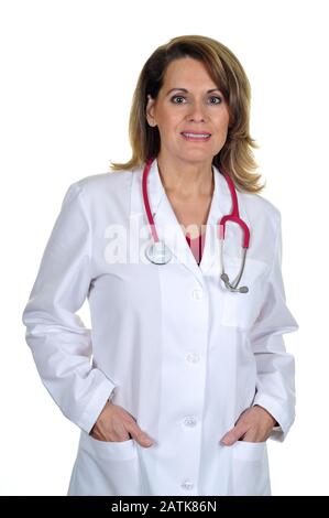 Attraente Camice Da Laboratorio Femminile In Stile Medico Foto Stock