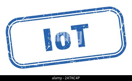 timbro iot. iot square grunge segno blu. iot tag Illustrazione Vettoriale