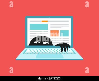 Virus su laptop, malware o vettore di vulnerabilità di rete Illustrazione Vettoriale