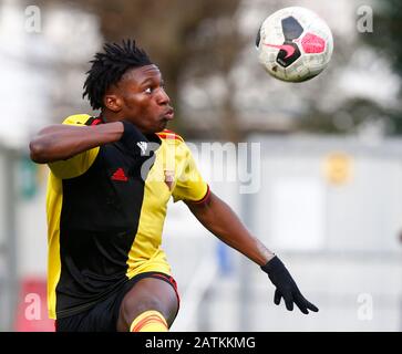 St ALBANS, INGHILTERRA - 03 FEBBRAIO: Joseph Hungbo di Watford Sotto 23during Professional Development League tra Watford Sotto 23s e Charlton Athletic Sotto 23s il 03 gennaio 2020 al Clarence Park Stadium, St.Albans, Inghilterra. (Foto di AFS/Espa-Images) Foto Stock