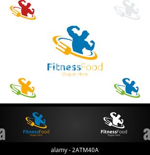Logo Fitness Food Per Nutrition O Supplement Concept Illustrazione Vettoriale