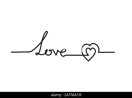 Continuo disegno di una linea DI parola AMORE, vettore minimalista nero e bianco illustrazione di amore San Valentino concetto Foto Stock