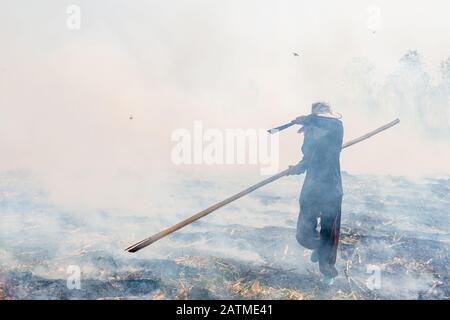 Illuminazione contadino thailandia controllato prato campo combustione. Foto Stock