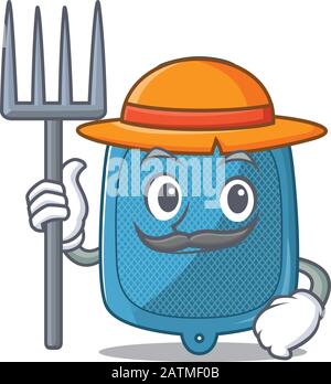 Cheerfully Farmer sacchetto di acqua calda immagine cartoon con cappello e attrezzi Illustrazione Vettoriale