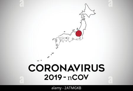 Coronavirus in Giappone e bandiera nazionale all'interno della mappa dei confini nazionali Vector Design. 2019-nCoV con mappa Giappone con National flag Vector Illustration. Illustrazione Vettoriale