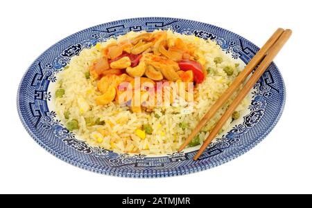 Pasto cinese di pollo Kung po isolato su uno sfondo bianco Foto Stock