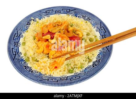 Pasto cinese di pollo Kung po isolato su uno sfondo bianco Foto Stock