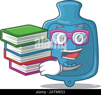 Fresco e intelligente studente borsa di acqua calda mascotte cartoon con libro Illustrazione Vettoriale