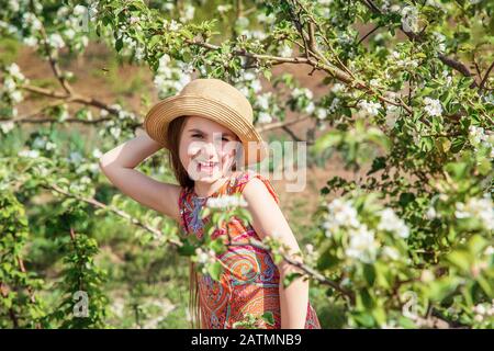 la bambina sta stroking un vitello in un campo. Foto Stock