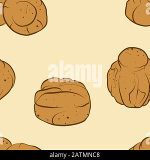 Motivo senza cuciture del pane brioche abbozzato. Utilizzabile per carta da parati o decorazioni di qualsiasi dimensione. Illustrazione Del Vettore Disegnato A Mano Illustrazione Vettoriale