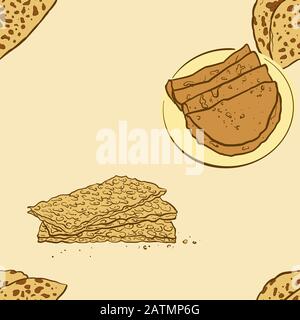 Modello senza cuciture di pane abbozzato Flatbrød. Utilizzabile per carta da parati o decorazioni di qualsiasi dimensione. Illustrazione Del Vettore Disegnato A Mano Illustrazione Vettoriale