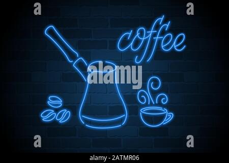 Caffè al neon realistico blu Illustrazione Vettoriale